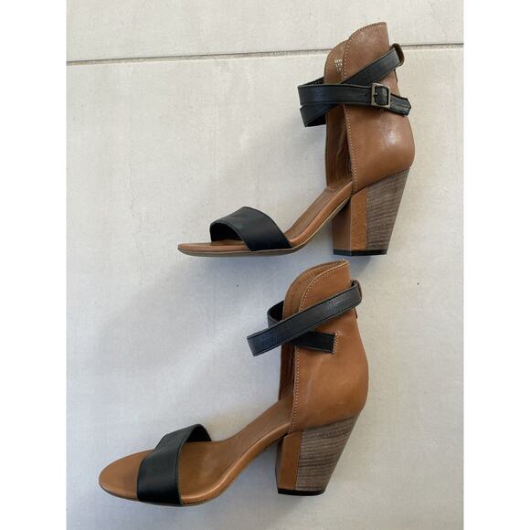 Fabianelli Sandals Heels Open Toe Strappy Leather Brown Black FLAW - Picture 8 of 15